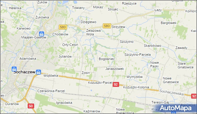 mapa Bogdaniec gmina Sochaczew, Bogdaniec gmina Sochaczew na mapie Targeo