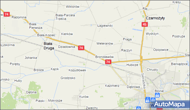 mapa Bronisławów gmina Biała, Bronisławów gmina Biała na mapie Targeo
