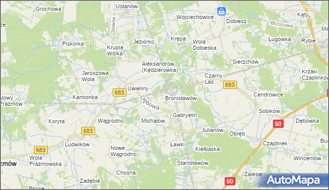 mapa Bronisławów gmina Prażmów, Bronisławów gmina Prażmów na mapie Targeo
