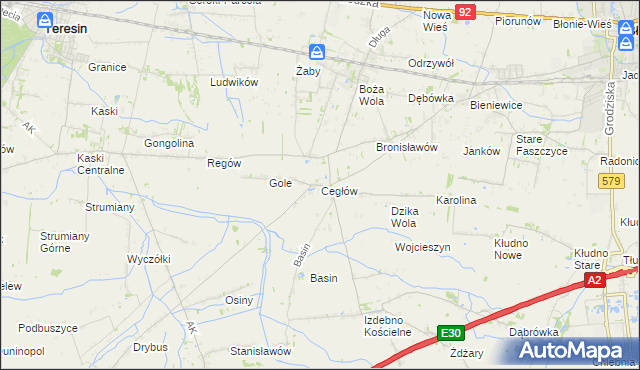 mapa Cegłów gmina Baranów, Cegłów gmina Baranów na mapie Targeo