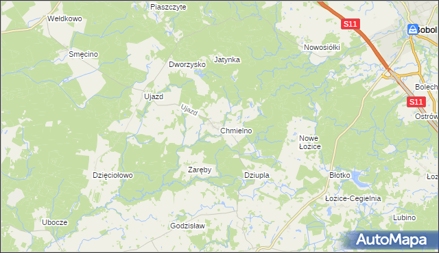 mapa Chmielno gmina Bobolice, Chmielno gmina Bobolice na mapie Targeo