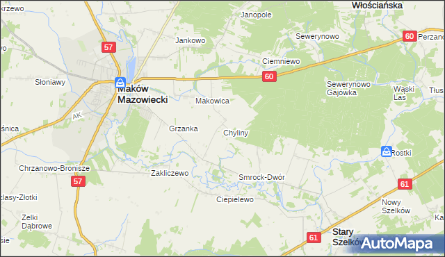 mapa Chyliny gmina Szelków, Chyliny gmina Szelków na mapie Targeo