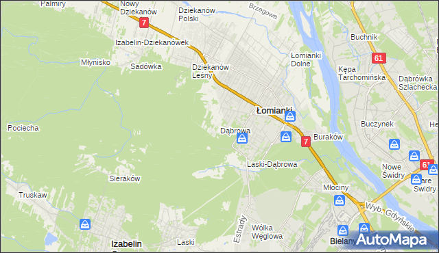 mapa Dąbrowa gmina Łomianki, Dąbrowa gmina Łomianki na mapie Targeo