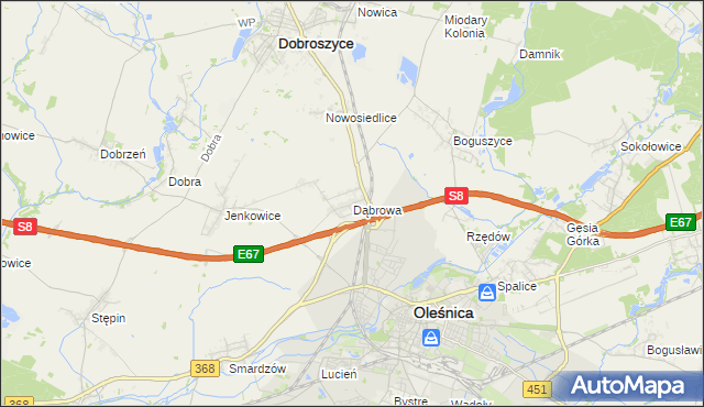 mapa Dąbrowa gmina Oleśnica, Dąbrowa gmina Oleśnica na mapie Targeo