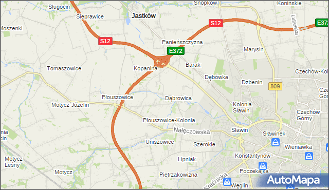 mapa Dąbrowica gmina Jastków, Dąbrowica gmina Jastków na mapie Targeo