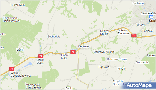 mapa Dębowiec gmina Trzydnik Duży, Dębowiec gmina Trzydnik Duży na mapie Targeo