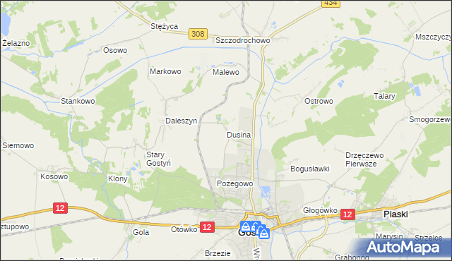mapa Dusina gmina Gostyń, Dusina gmina Gostyń na mapie Targeo