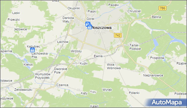 mapa Ewina gmina Włoszczowa, Ewina gmina Włoszczowa na mapie Targeo