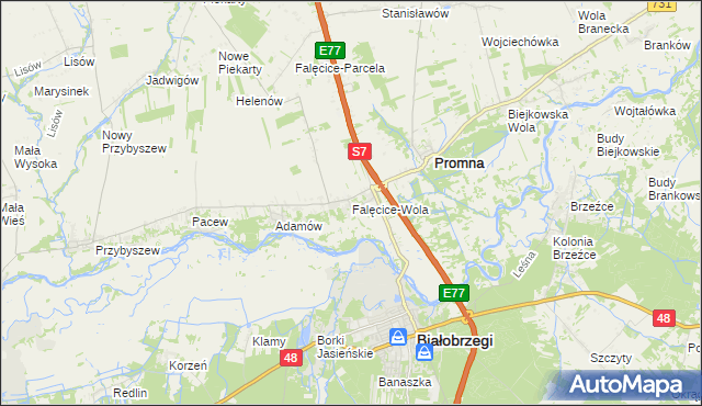 mapa Falęcice-Wola, Falęcice-Wola na mapie Targeo