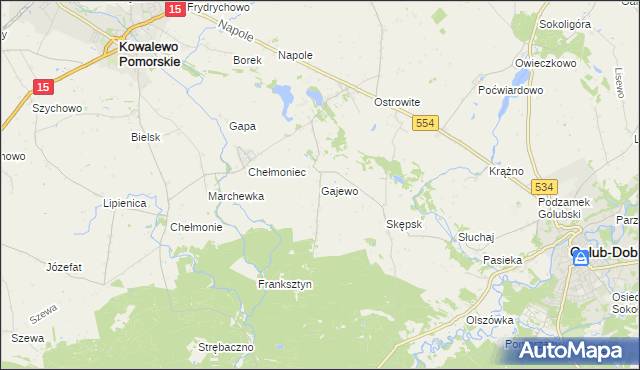 mapa Gajewo gmina Golub-Dobrzyń, Gajewo gmina Golub-Dobrzyń na mapie Targeo