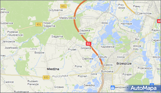 mapa Gilowice gmina Miedźna, Gilowice gmina Miedźna na mapie Targeo