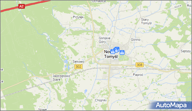 mapa Glinno gmina Nowy Tomyśl, Glinno gmina Nowy Tomyśl na mapie Targeo