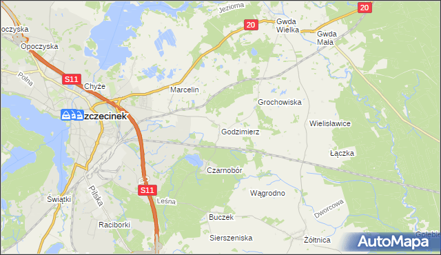 mapa Godzimierz gmina Szczecinek, Godzimierz gmina Szczecinek na mapie Targeo