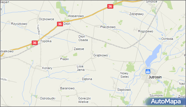 mapa Grąbkowo gmina Jutrosin, Grąbkowo gmina Jutrosin na mapie Targeo