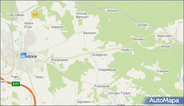 mapa Grzegórzki gmina Nidzica, Grzegórzki gmina Nidzica na mapie Targeo