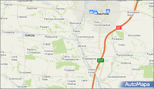 mapa Jaksice gmina Miechów, Jaksice gmina Miechów na mapie Targeo