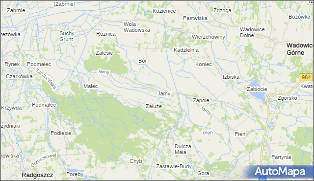 mapa Jamy gmina Wadowice Górne, Jamy gmina Wadowice Górne na mapie Targeo