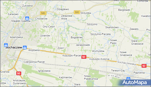 mapa Janaszówek, Janaszówek na mapie Targeo