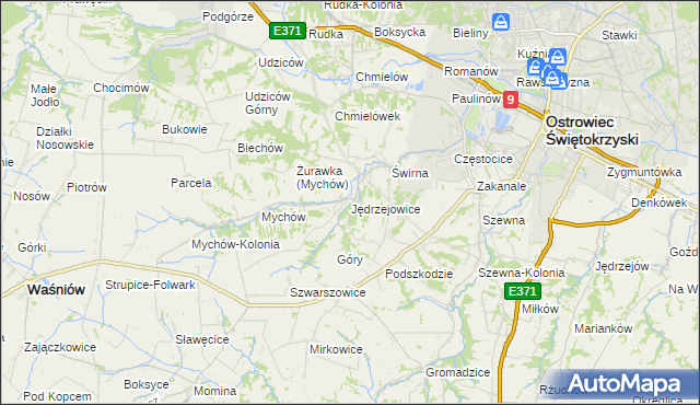 mapa Jędrzejowice gmina Bodzechów, Jędrzejowice gmina Bodzechów na mapie Targeo