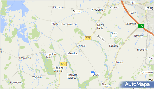 mapa Jelonki gmina Rychliki, Jelonki gmina Rychliki na mapie Targeo