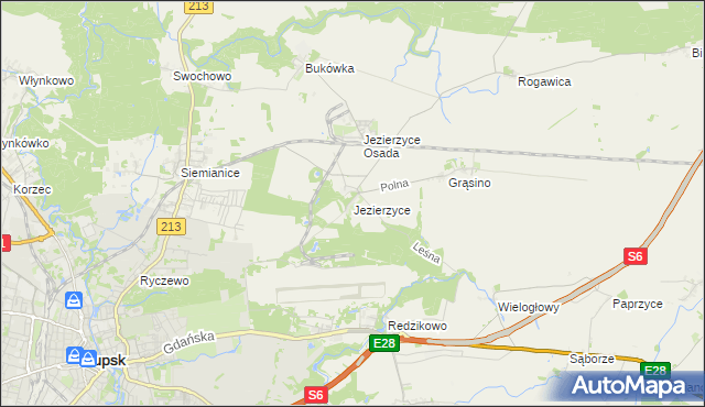 mapa Jezierzyce gmina Słupsk, Jezierzyce gmina Słupsk na mapie Targeo