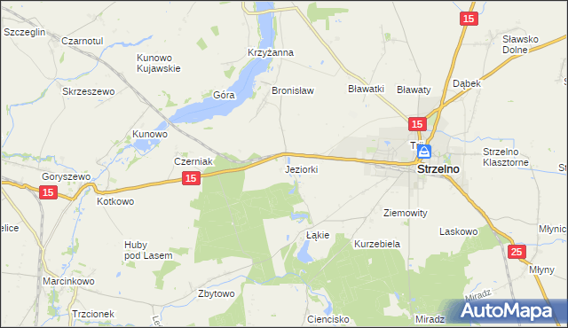 mapa Jeziorki gmina Strzelno, Jeziorki gmina Strzelno na mapie Targeo