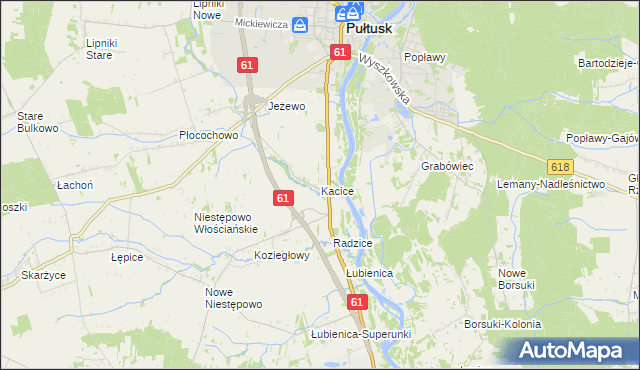 mapa Kacice gmina Pułtusk, Kacice gmina Pułtusk na mapie Targeo