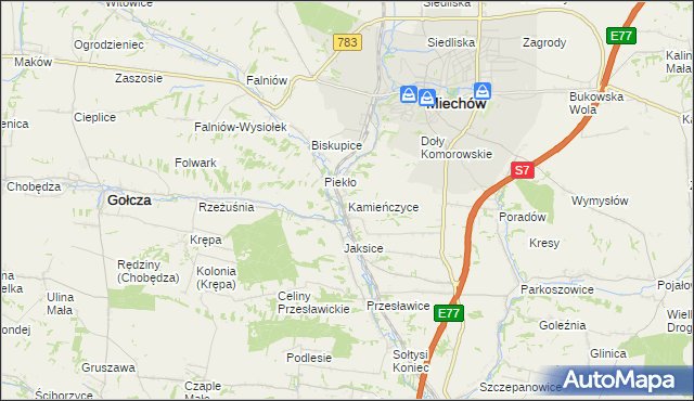 mapa Kamieńczyce gmina Miechów, Kamieńczyce gmina Miechów na mapie Targeo