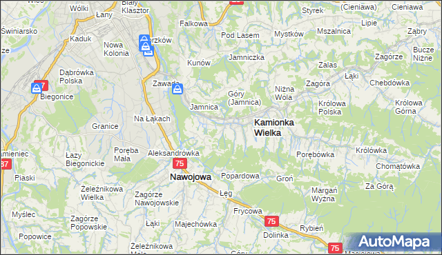 mapa Kamionka Mała gmina Kamionka Wielka, Kamionka Mała gmina Kamionka Wielka na mapie Targeo