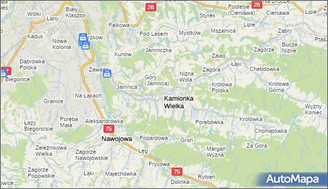 mapa Kamionka Wielka, Kamionka Wielka na mapie Targeo