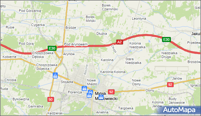 mapa Karolina gmina Mińsk Mazowiecki, Karolina gmina Mińsk Mazowiecki na mapie Targeo