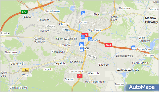 mapa Kielc, Kielce na mapie Targeo
