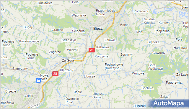 mapa Korczyna gmina Biecz, Korczyna gmina Biecz na mapie Targeo