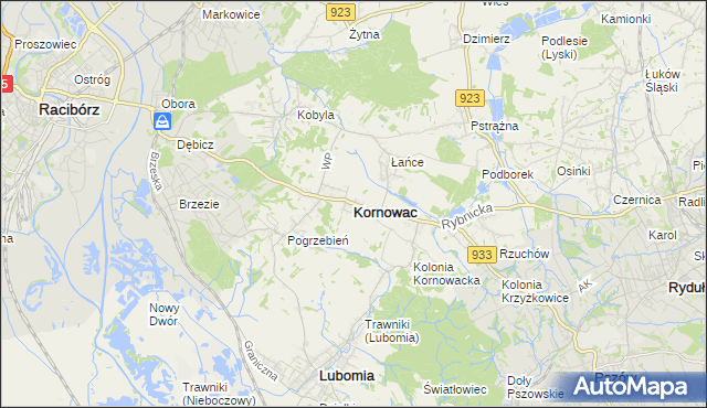 mapa Kornowac, Kornowac na mapie Targeo