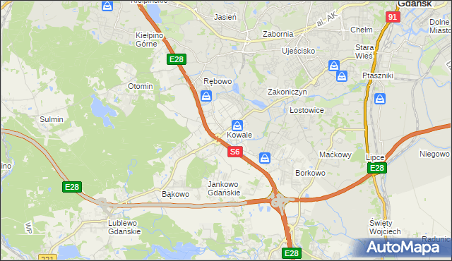 mapa Kowale gmina Kolbudy, Kowale gmina Kolbudy na mapie Targeo