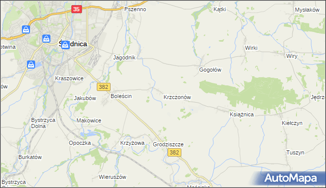 mapa Krzczonów gmina Świdnica, Krzczonów gmina Świdnica na mapie Targeo