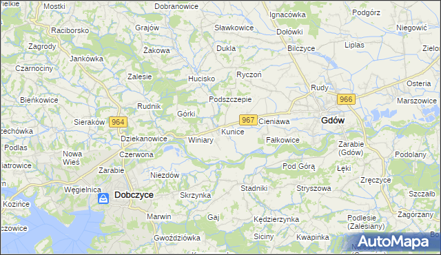 mapa Kunice gmina Gdów, Kunice gmina Gdów na mapie Targeo