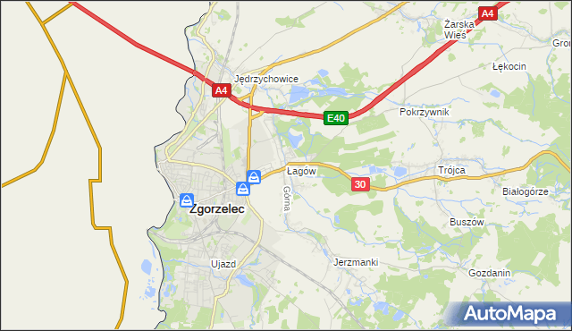 mapa Łagów gmina Zgorzelec, Łagów gmina Zgorzelec na mapie Targeo