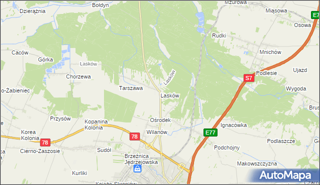 mapa Lasków gmina Jędrzejów, Lasków gmina Jędrzejów na mapie Targeo