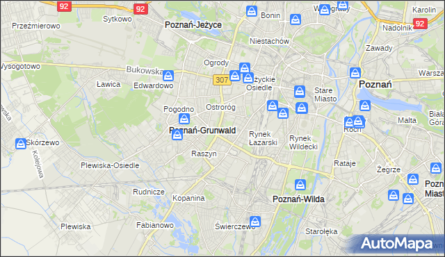 mapa Łazarz gmina Poznań, Łazarz gmina Poznań na mapie Targeo