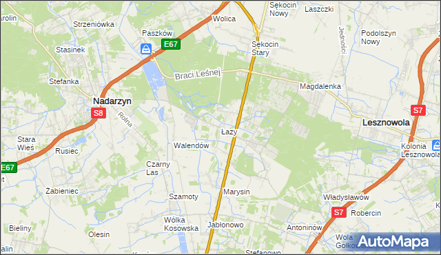 mapa Łazy gmina Lesznowola, Łazy gmina Lesznowola na mapie Targeo