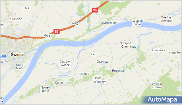 mapa Łęg gmina Chełmno, Łęg gmina Chełmno na mapie Targeo