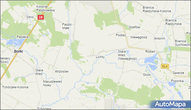 mapa Lichty, Lichty na mapie Targeo