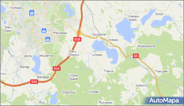 mapa Linowo gmina Purda, Linowo gmina Purda na mapie Targeo