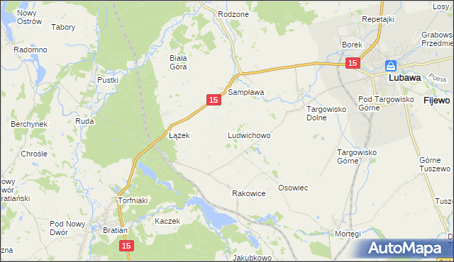 mapa Ludwichowo gmina Lubawa, Ludwichowo gmina Lubawa na mapie Targeo