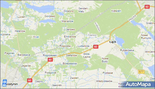 mapa Ludwików gmina Łąck, Ludwików gmina Łąck na mapie Targeo