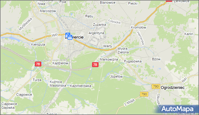 mapa Markowizna gmina Ogrodzieniec, Markowizna gmina Ogrodzieniec na mapie Targeo