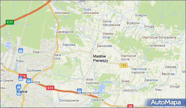 mapa Masłów Pierwszy, Masłów Pierwszy na mapie Targeo