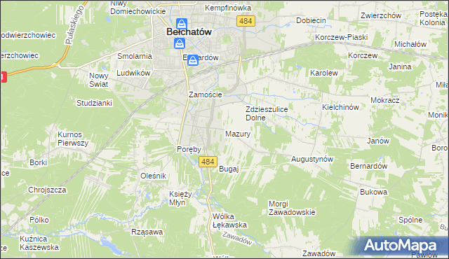 mapa Mazury gmina Bełchatów, Mazury gmina Bełchatów na mapie Targeo