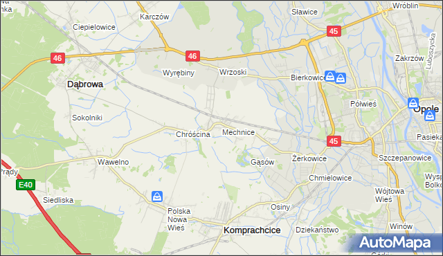 mapa Mechnice gmina Dąbrowa, Mechnice gmina Dąbrowa na mapie Targeo